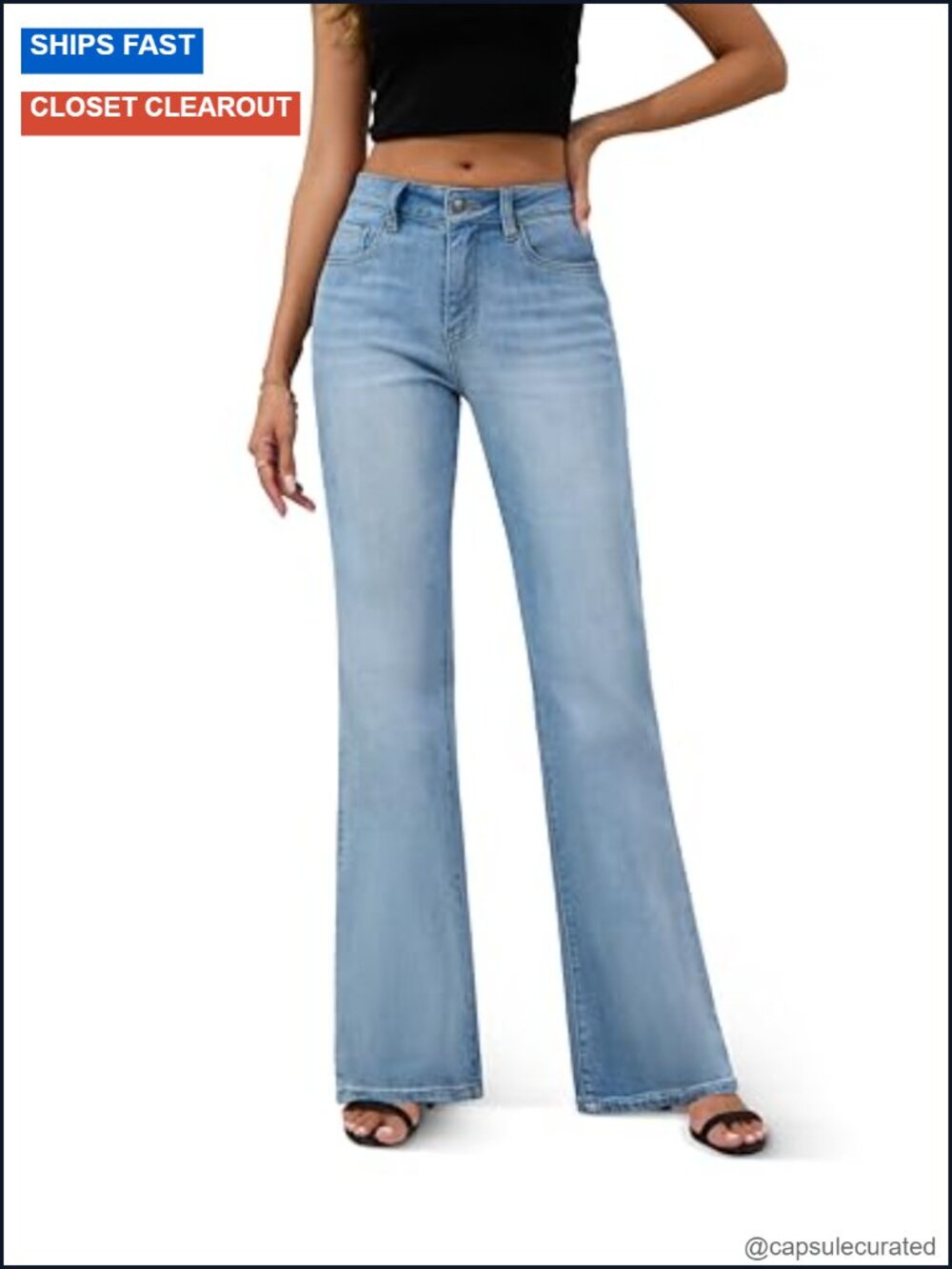 High Rise Wide Leg Flare Bell Bottom Denim Jeans with Stretch